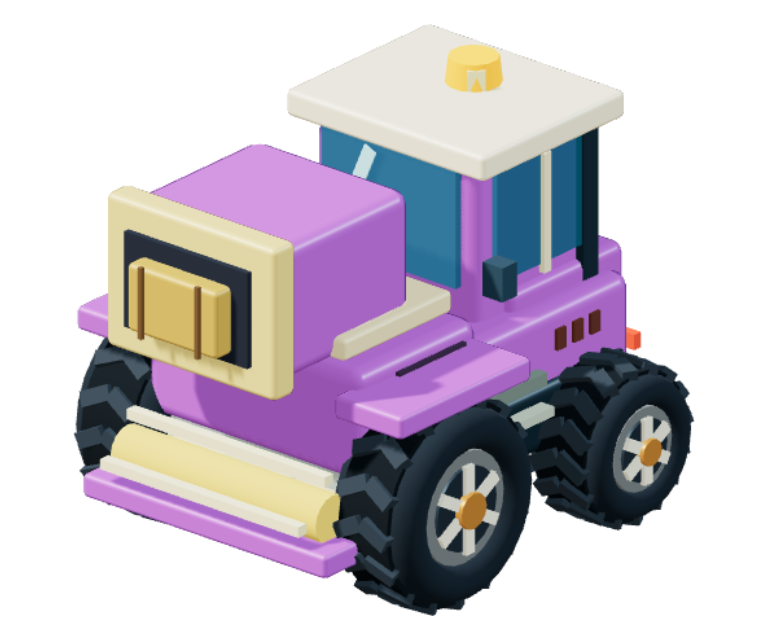 Purple toy hay baler with a bale launcher