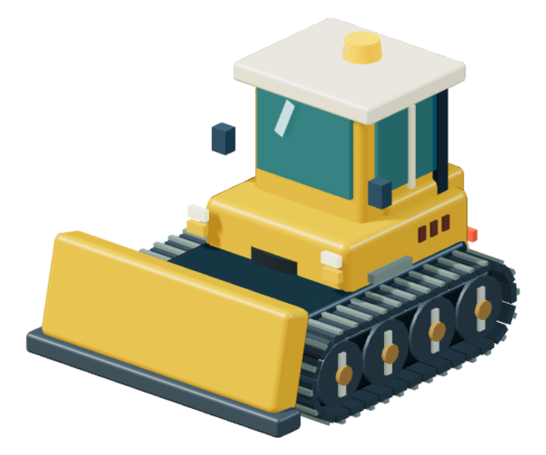 Yellow toy bulldozer with a wide front blade
