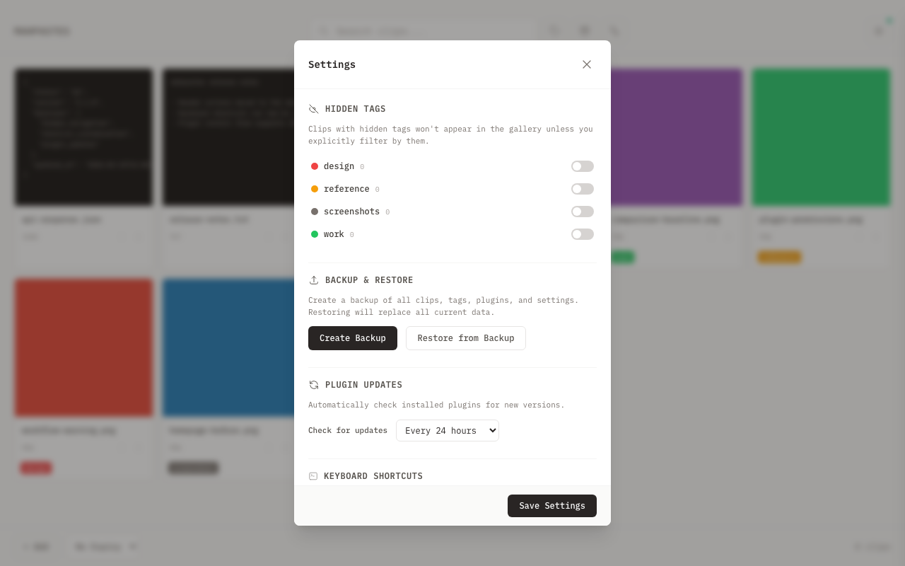 Settings with backup options