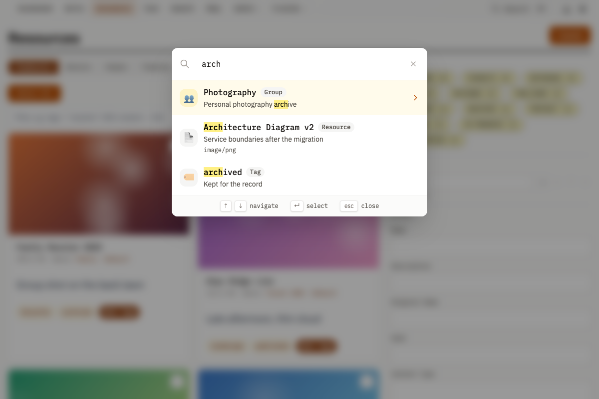 Global search modal showing results