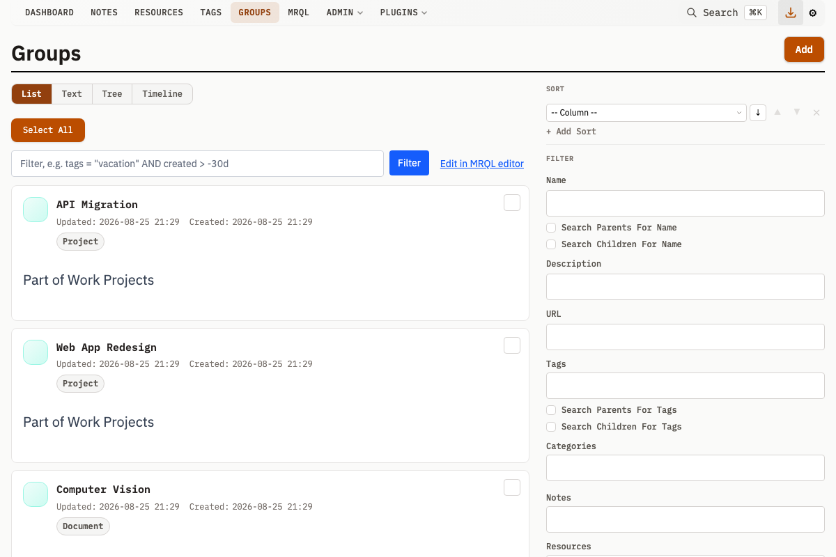 Groups list