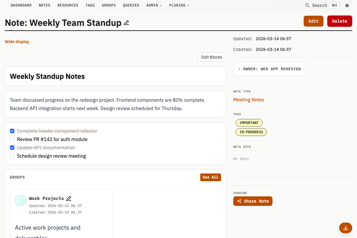 Note with Share button