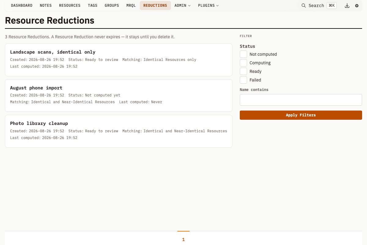 Resource Reductions list