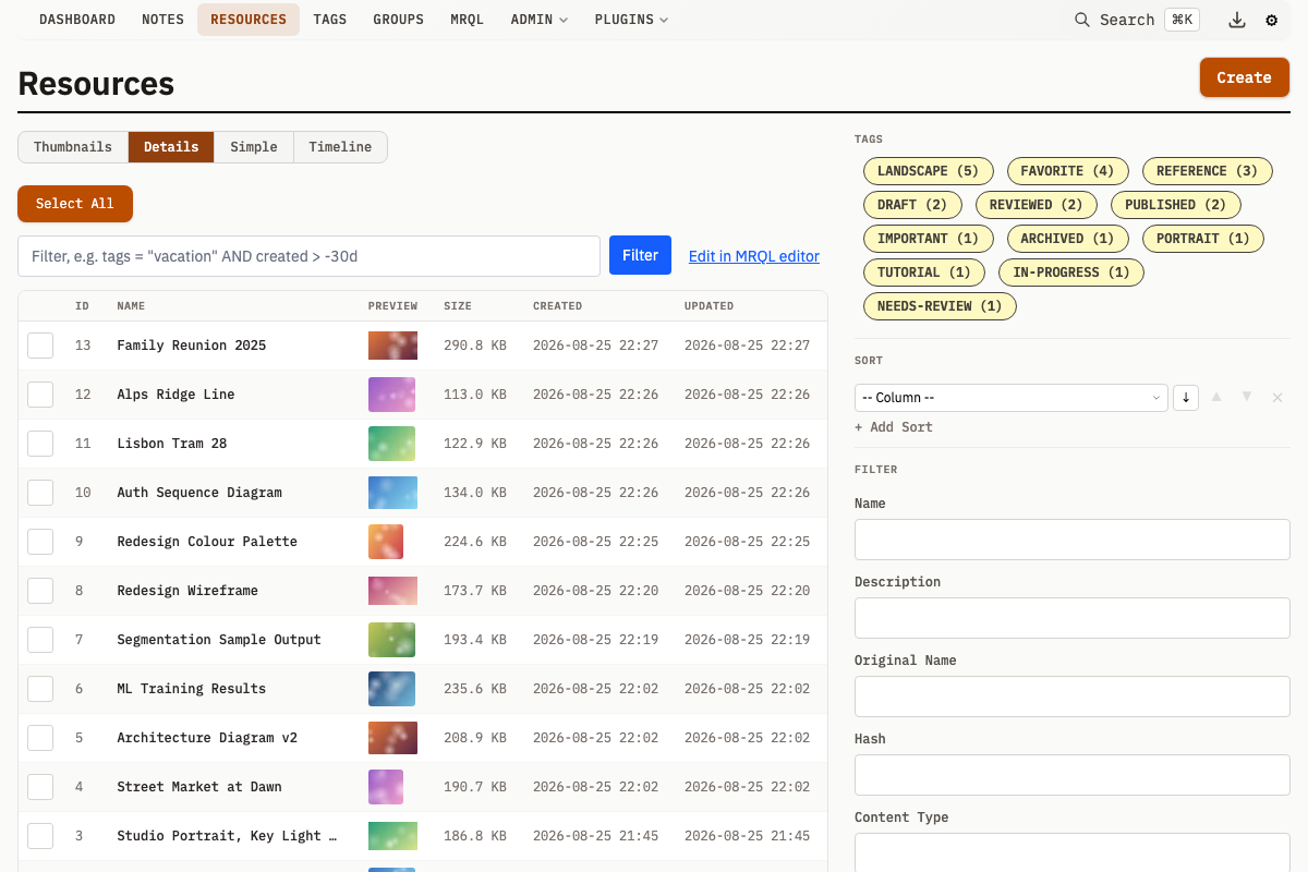 Resource detail view