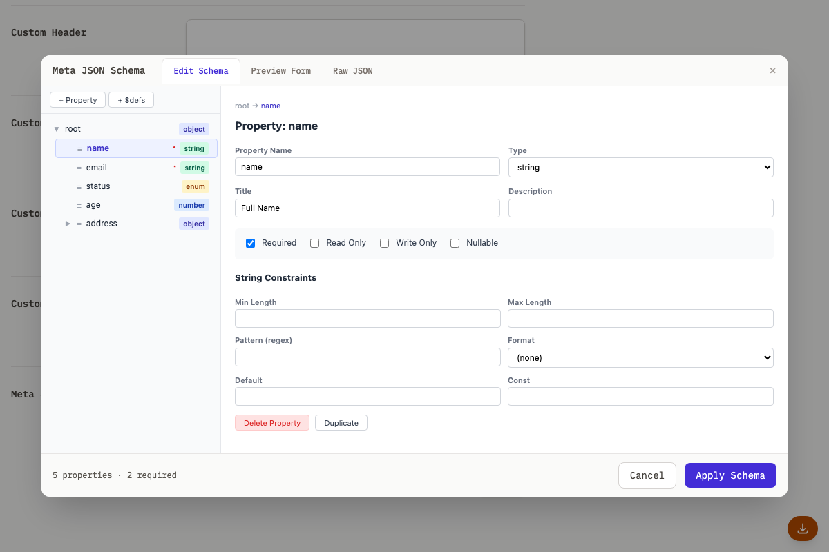 Schema Editor Modal