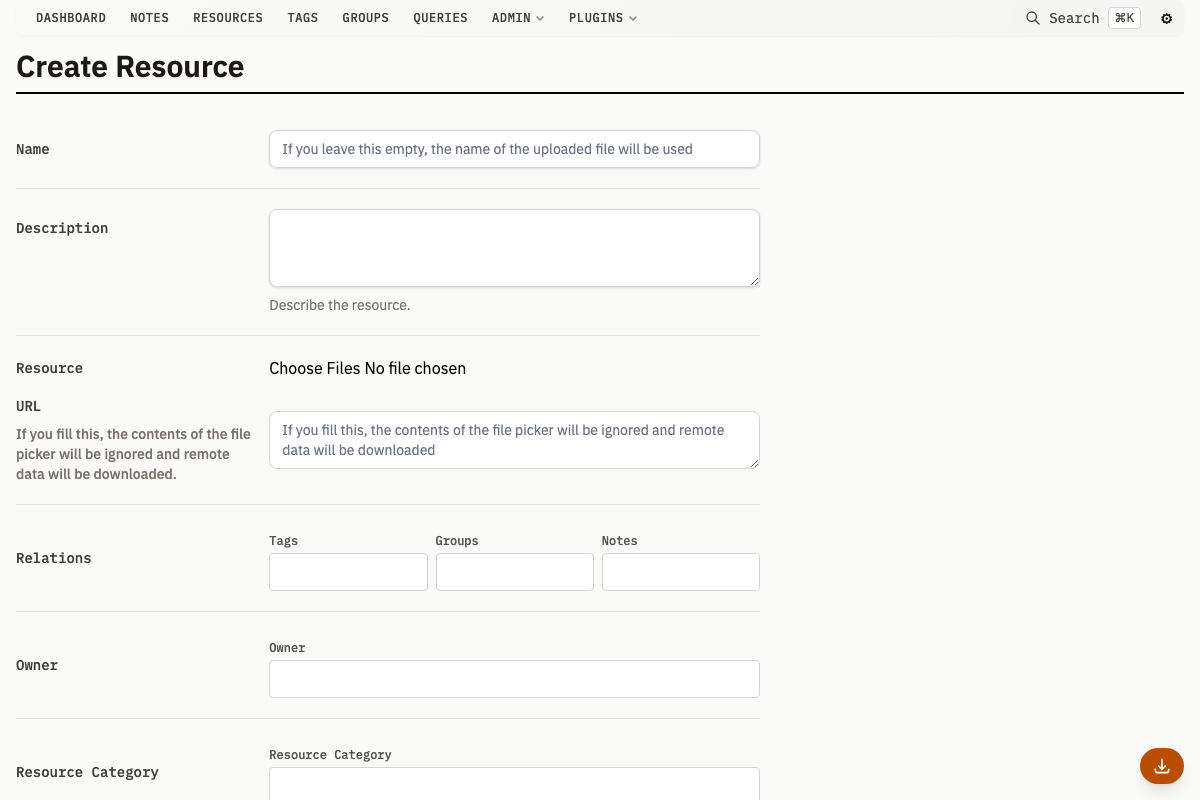Create resource upload form